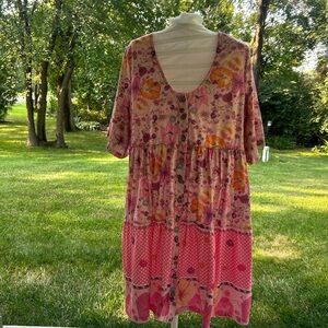 NWOT-One Eleven North-Floral Pink Button-Down Dress